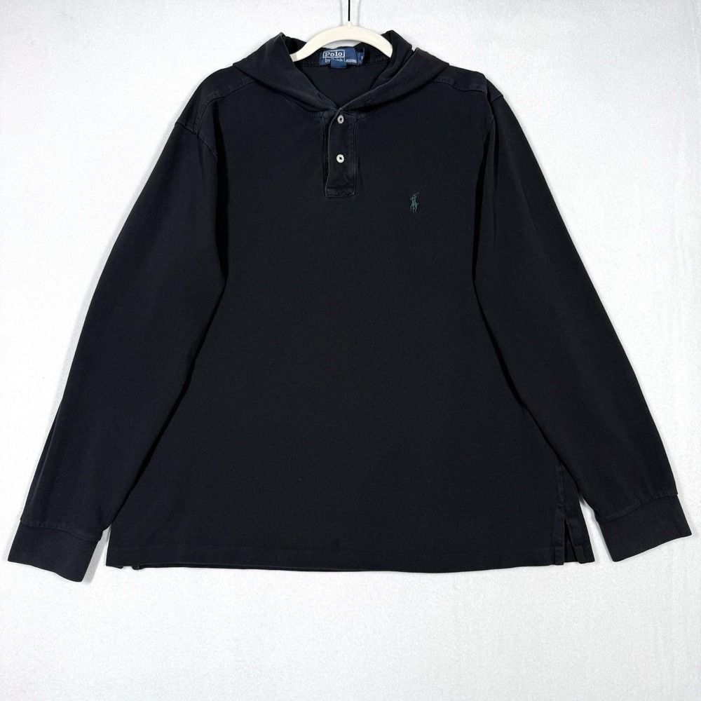 Vintage Polo Ralph Lauren Shirt Men XXL 2XL Pique Long Sleeve Hoodie Henley Pony
